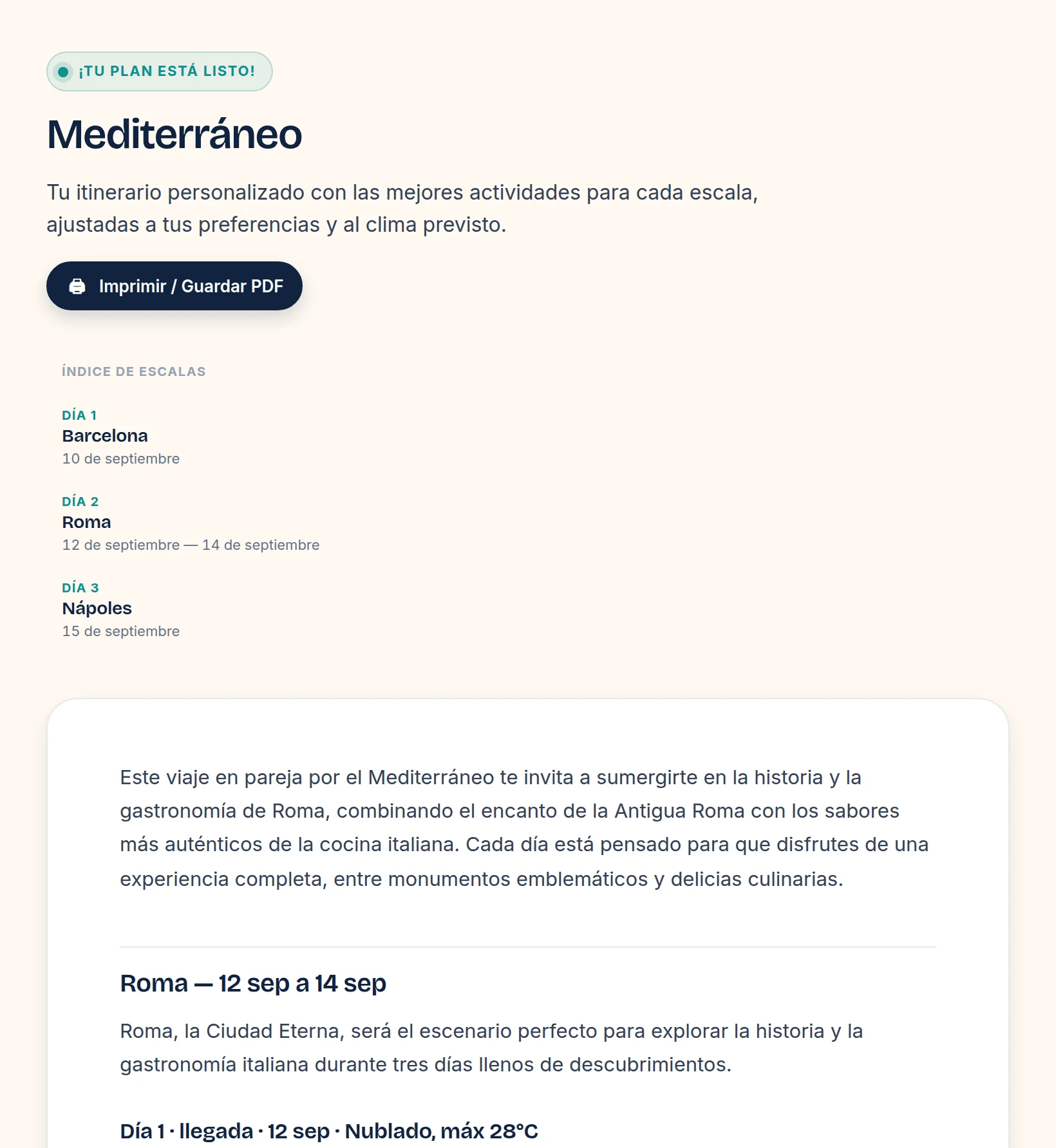 Informe completo del viaje generado por HeyOtti